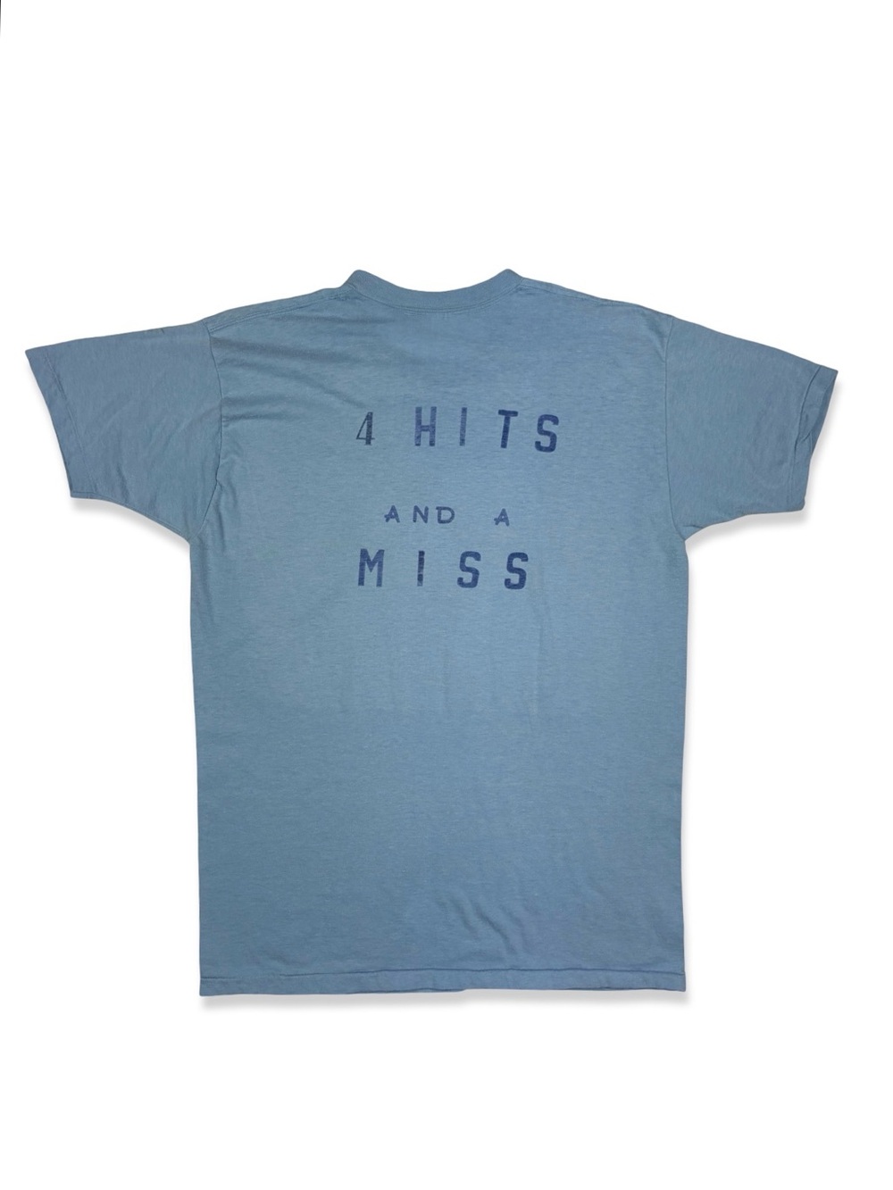 4 Hits and a Miss Vintage 1970s Baby Blue T-Shirt Single Stitch Thrashed
